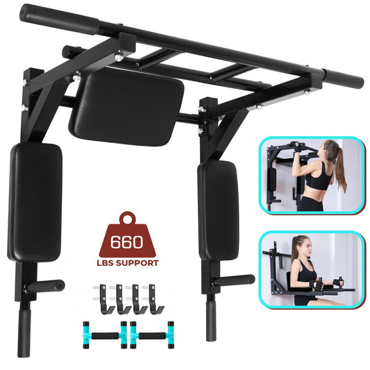 Pull Up Dip Bar Station Wall Mounted Chin Up Gym Fitness Strength Training