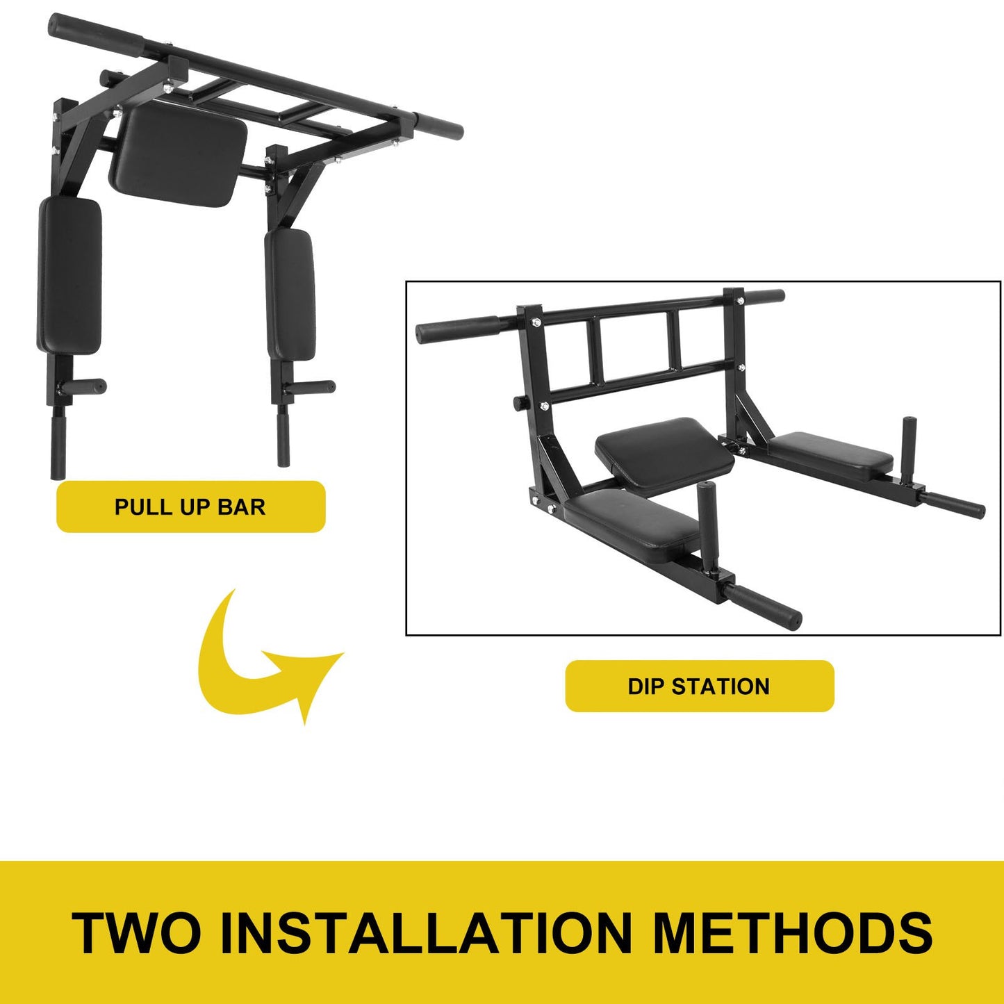 Pull Up Dip Bar Station Wall Mounted Chin Up Gym Fitness Strength Training