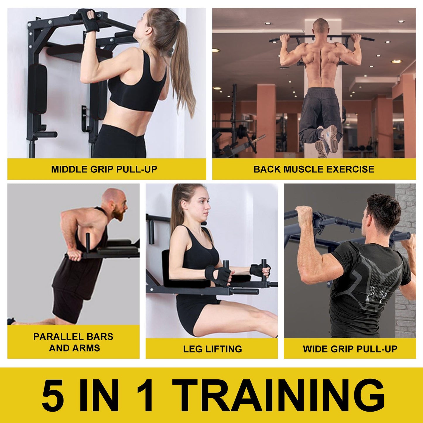 Pull Up Dip Bar Station Wall Mounted Chin Up Gym Fitness Strength Training