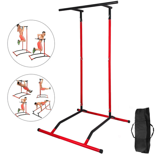 220lbs Pull Up Station,Dip Station Pull Up Bar Free Standing Power Tower Pull Up Tower with Carry Bag Portable Pull Up Rack(Black+Red)