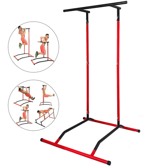 220lbs Pull Up Station,Dip Station Pull Up Bar Free Standing Power Tower Pull Up Tower without  Carry Bag Portable Pull Up Rack(Black+Red)