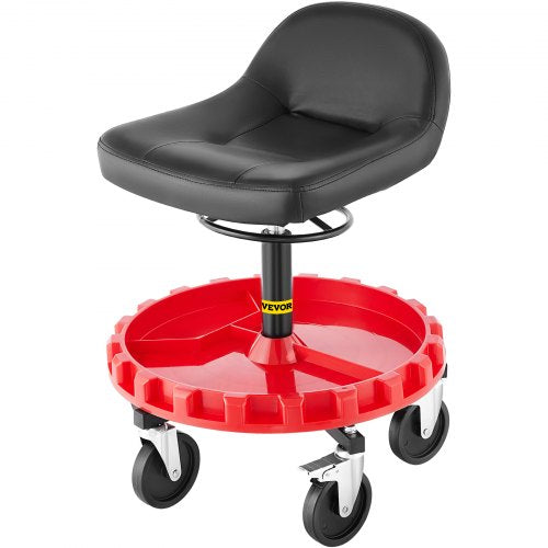 Shop Stool, 400 LBS Rolling Garage Stool, 56 cm to 66 cm Adjustable Height Mobile Rolling Gear Seat, Round Tray Garage Pneumatic Stool, All-Terrain 5" Casters with Two Brakes Mechanic Seat