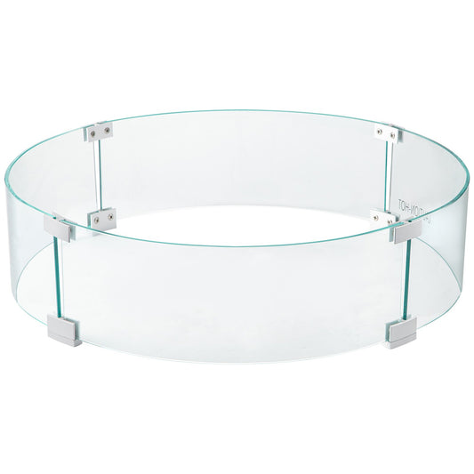 Fire Pit Wind Guard, 24 x 24 x 6 inch Glass Flame Guard, Round Glass Shield, 1/4-Inch Thick Fire Table, Clear Tempered Glass Flame Guard, Steady Feet Tree Pit Guard for Propane, Gas, Outdoor