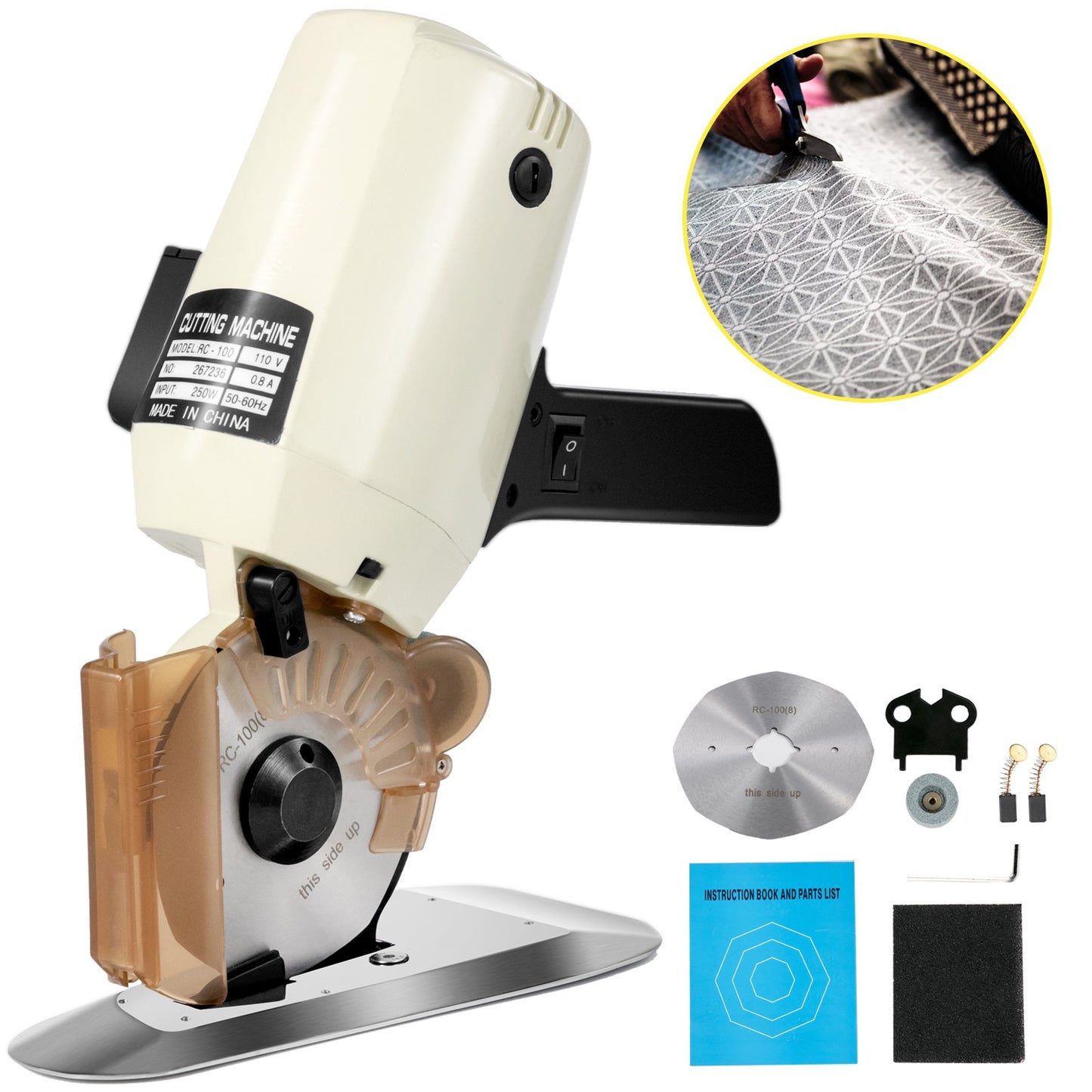 Fabric Cutter 100mm Rotary Fabric Cutter 27mm, Cutting Height Rotary Cutter Machine All-Copper Motor with Low Noise Adjustable Speed Electric Scissors For Cutting Fabric, Leather and Cotton