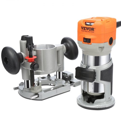 Wood Router, 1.25HP 800W, Compact Wood Trimmer Router Combo Tool with Plunge and Fixed Base, 30000RPM 6 Variable Speeds, with 1/4'' & 5/16'' Collets Dust Hood, for Woodworking Slotting Trimming