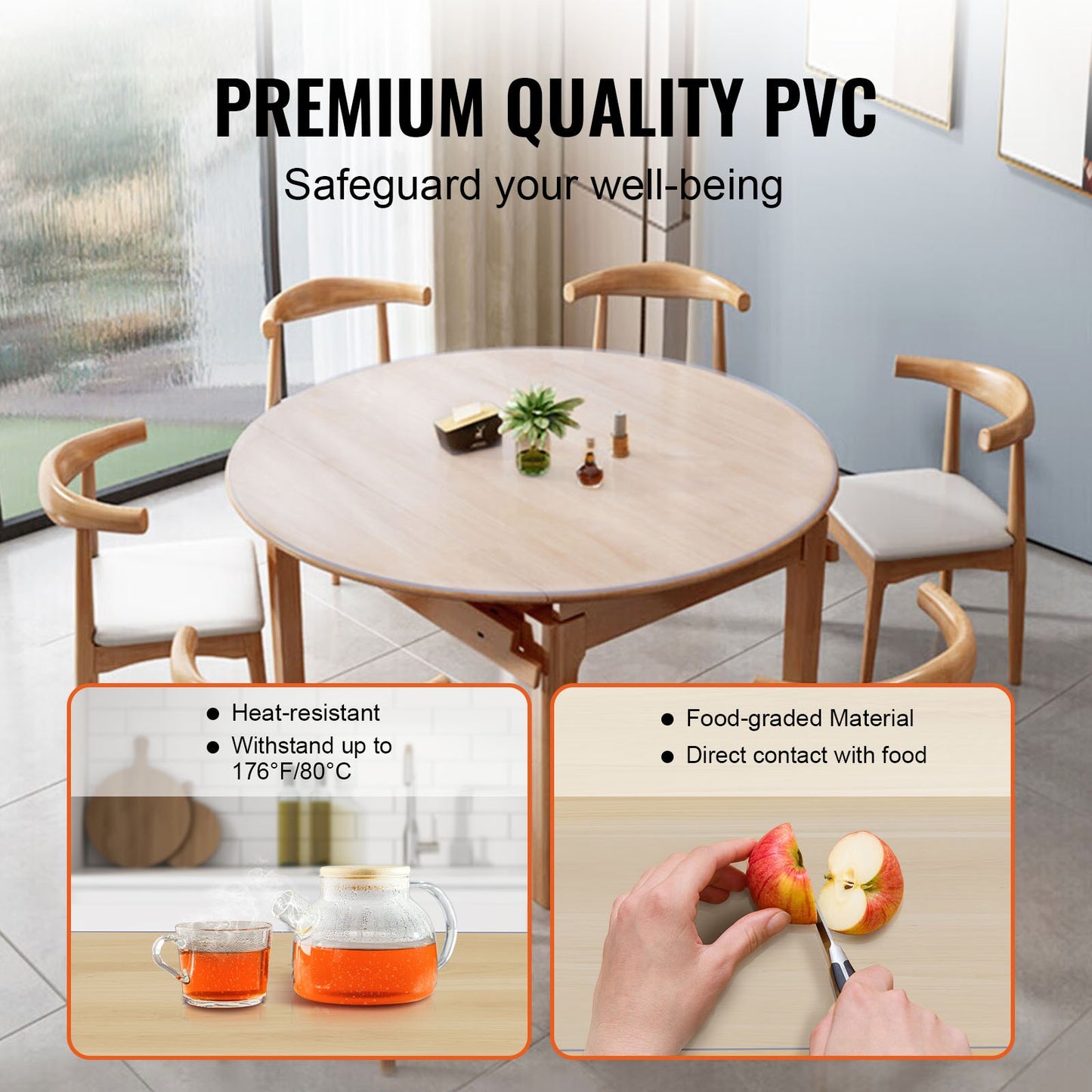 Clear Table Cover Protector, 42 inch/1068 mm Round Table Cover, 1.5 mm Thick PVC Plastic Tablecloth, Waterproof Desktop Protector for Writing Desk, Coffee Table, Dining Room Table