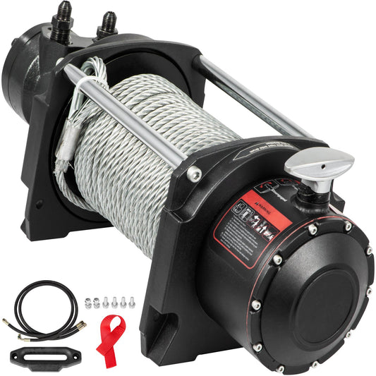 Industrial Hydraulic Winch 10,000 lb(4536 kg),Hydraulic Anchor Winch with 24m Strong Steel Cable, Hydraulic Drive Winch Adapter Kit, Utility Winch with Mechanical Lock