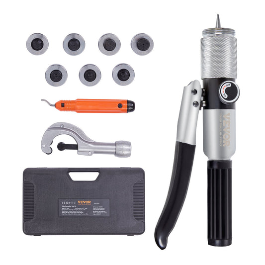 Hydraulic Tube Expander, 3/8" to 1-1/8" OD, HAVC Hydraulic Swaging Tool with 7 Pipe Expander Heads, Deburring Tool, Pipe Cutter for Copper Aluminum Brass Soft Steel Pipes