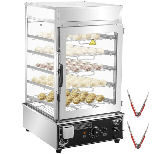 Commercial Bun Steamer 5-Layer, Restaurant Bun Warmer 900W, Commercial Food Steamer 30-110℃/86-230℉ Bun Steamer Machine, 11.8x11.8-Inch Racks, Food Warmer Steamer Stainless Steel, for Buffet