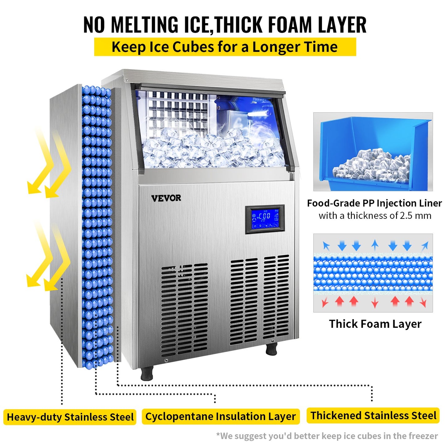Commercial Ice Maker 220V Stainless Steel Ice Cube Maker Machine 110LBS/24H Ice Making Machine Intelligent LCD Control Panel with Water Drain Pump for Home Bars Restaurants