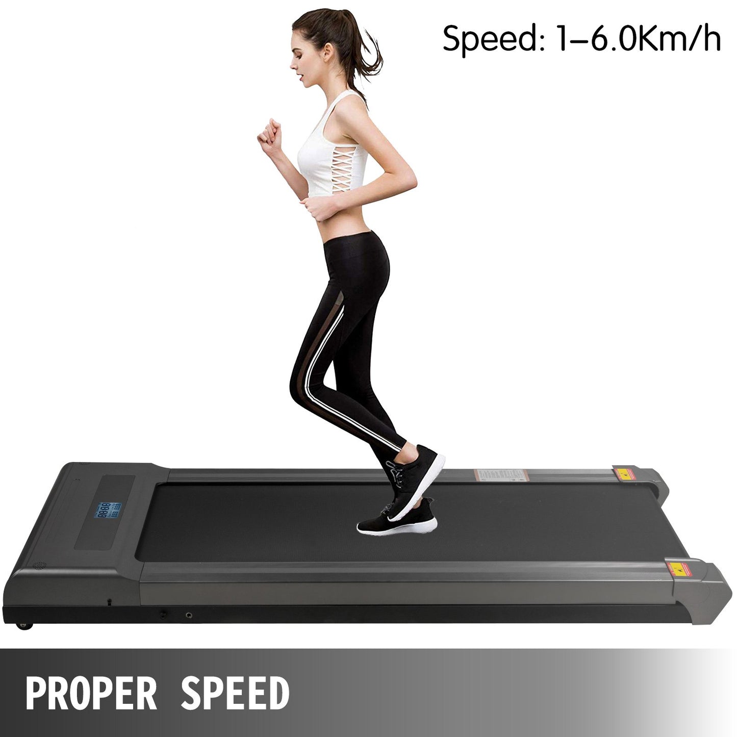 Under Desk Treadmills Working Treadmills For Running, Led Treadmill For Home Running Machine With Remote Control, 1-6.0km/h Speed Portable Slim Treadmill  Indoor Exercise(Gray,No Handrail)
