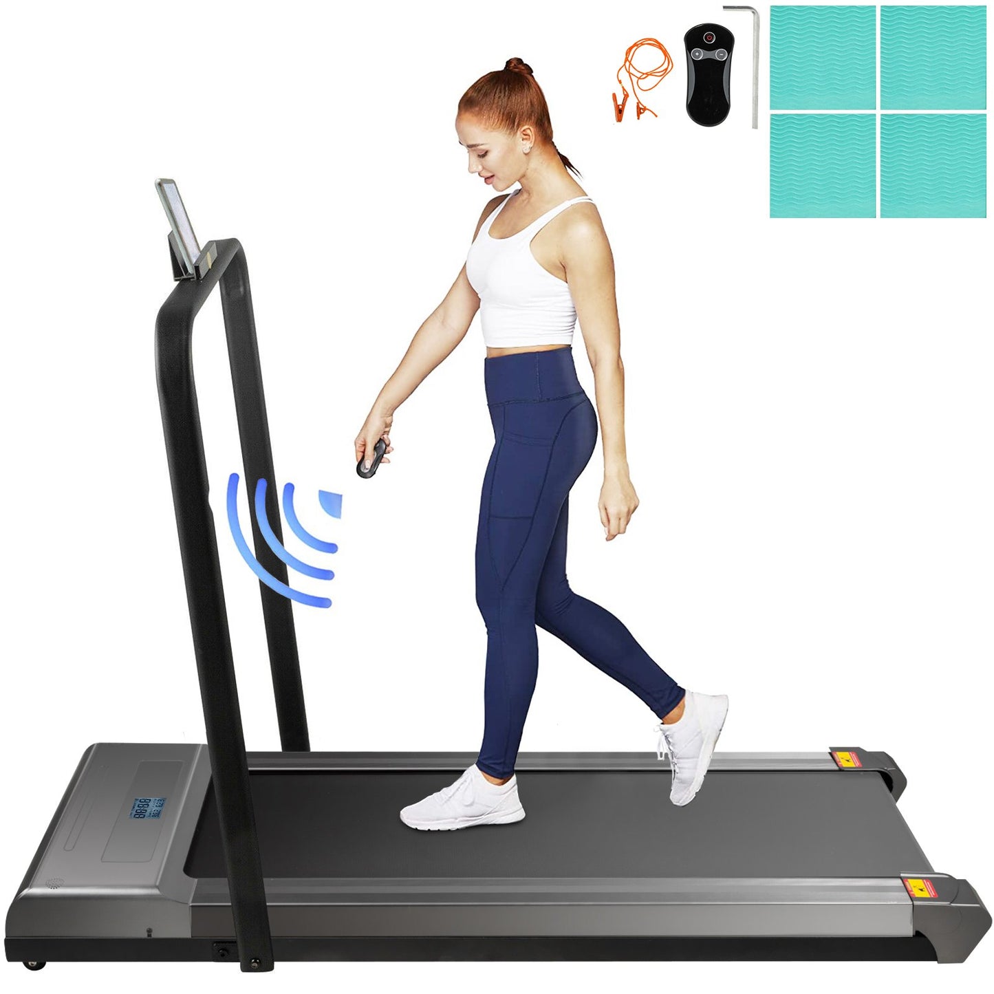 Under Desk Treadmills Working Treadmills For Running, Led Treadmill For Home Running Machine With Remote Control, 1-6.0km/h Speed Portable Slim Treadmill  Indoor Exercise(Silver,with Handrail)