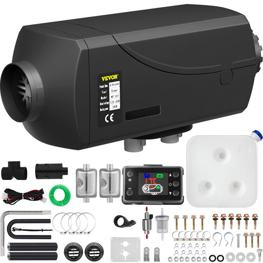 12V 5KW Air Diesel Heater,1 Holes Diesel Parking Heater with 2 Silencers LCD Switch For Car Truck Pop