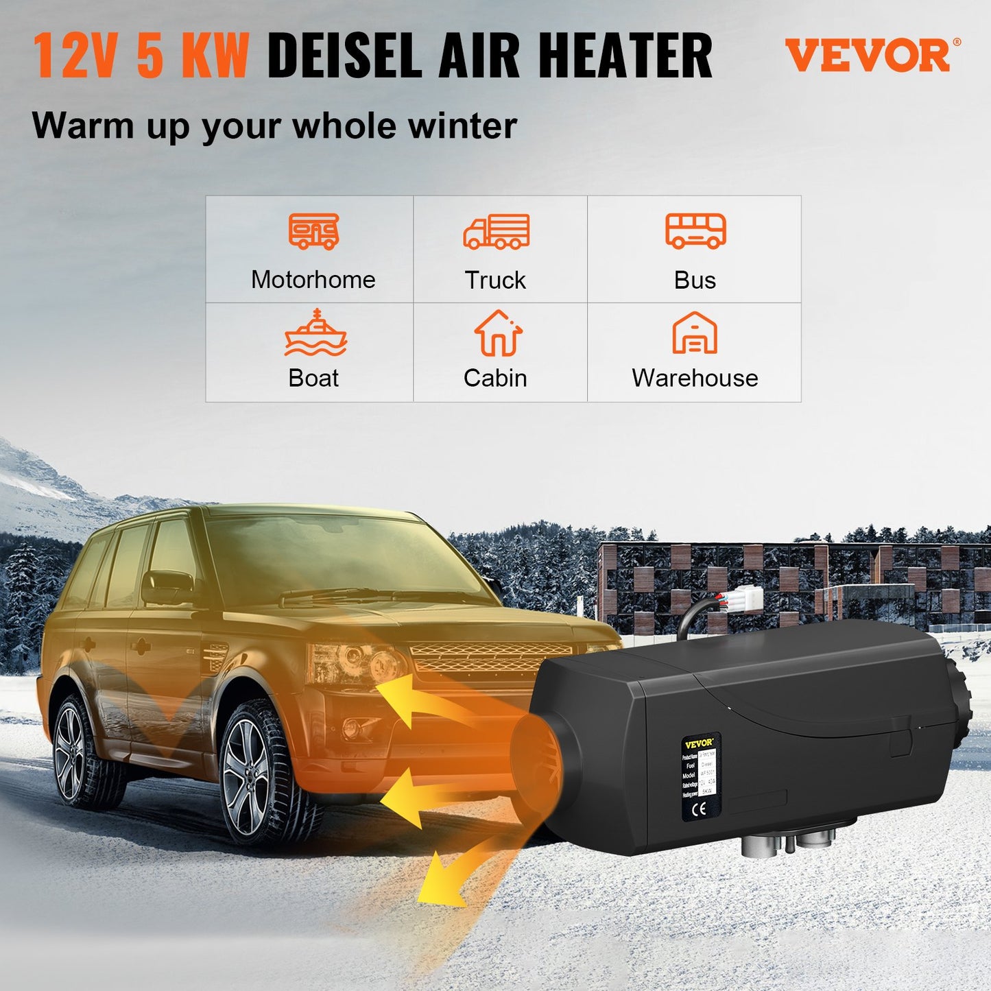 5KW 12V Diesel Parking Heater with LCD Monitor,Air Diesel Heater Parking Heater with Silencer for Truck Boat Car Trailer
