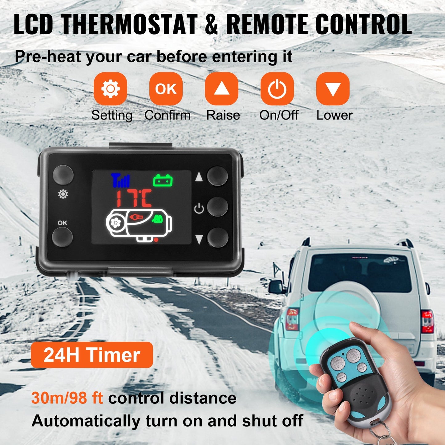 5KW 12V Diesel Parking Heater with LCD Monitor,Air Diesel Heater Parking Heater with Silencer for Truck Boat Car Trailer