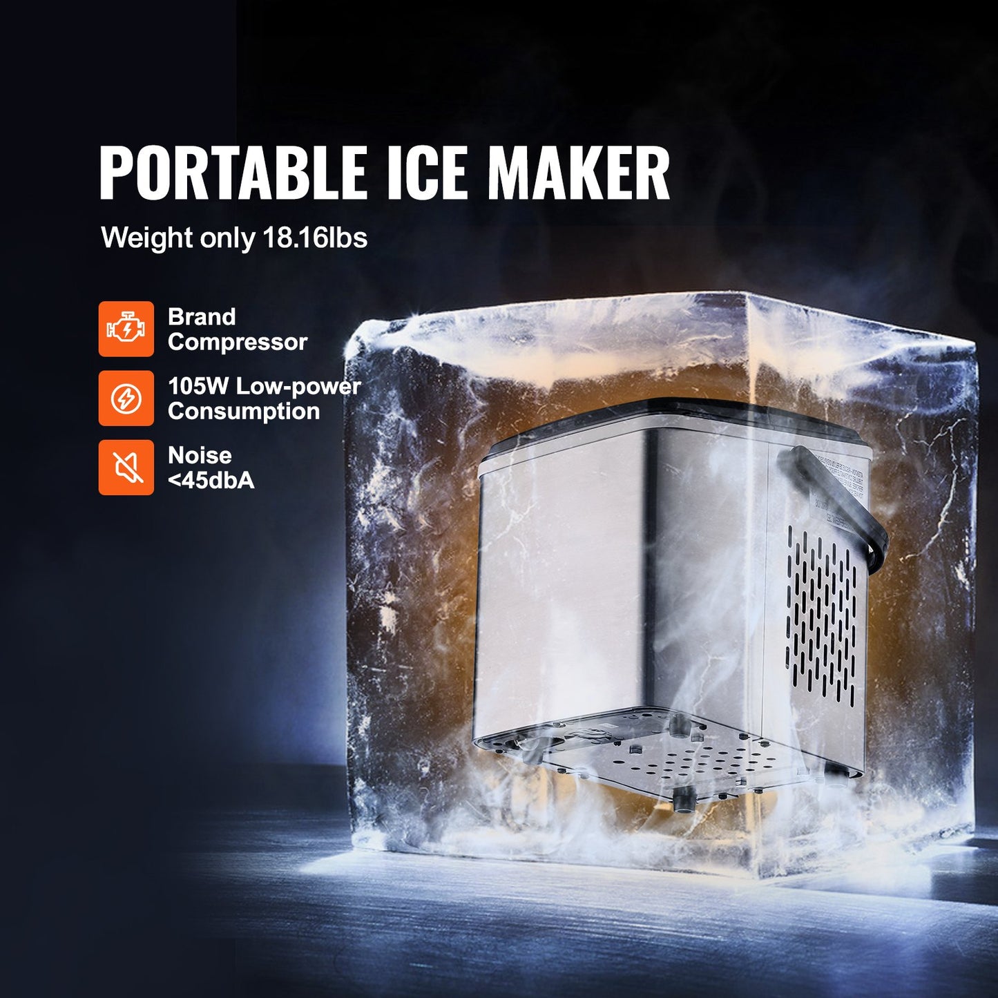 Portable Countertop Ice Maker 26Lbs/24H Self-Cleaning with Scoop Basket