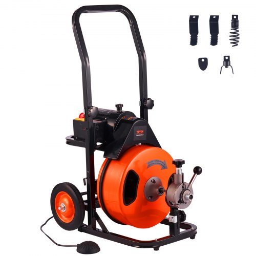 Drain Cleaner Machine Electric Drain Auger 50 FT x 1/2 In Auto Feed