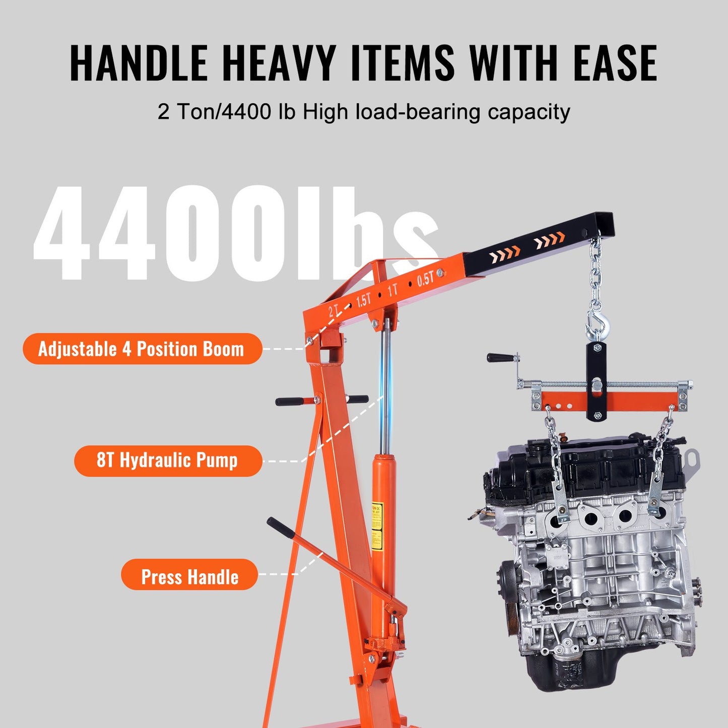 Engine Hoist Leveler 4400 LBS/2 TON Cherry Picker Shop Crane Load Lift Tool