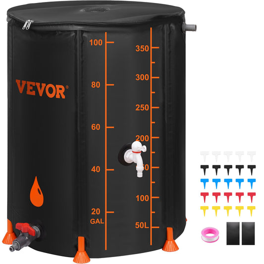 Collapsible Rain Barrel Rain Catcher 100 Gallon Large Capacity PVC Black