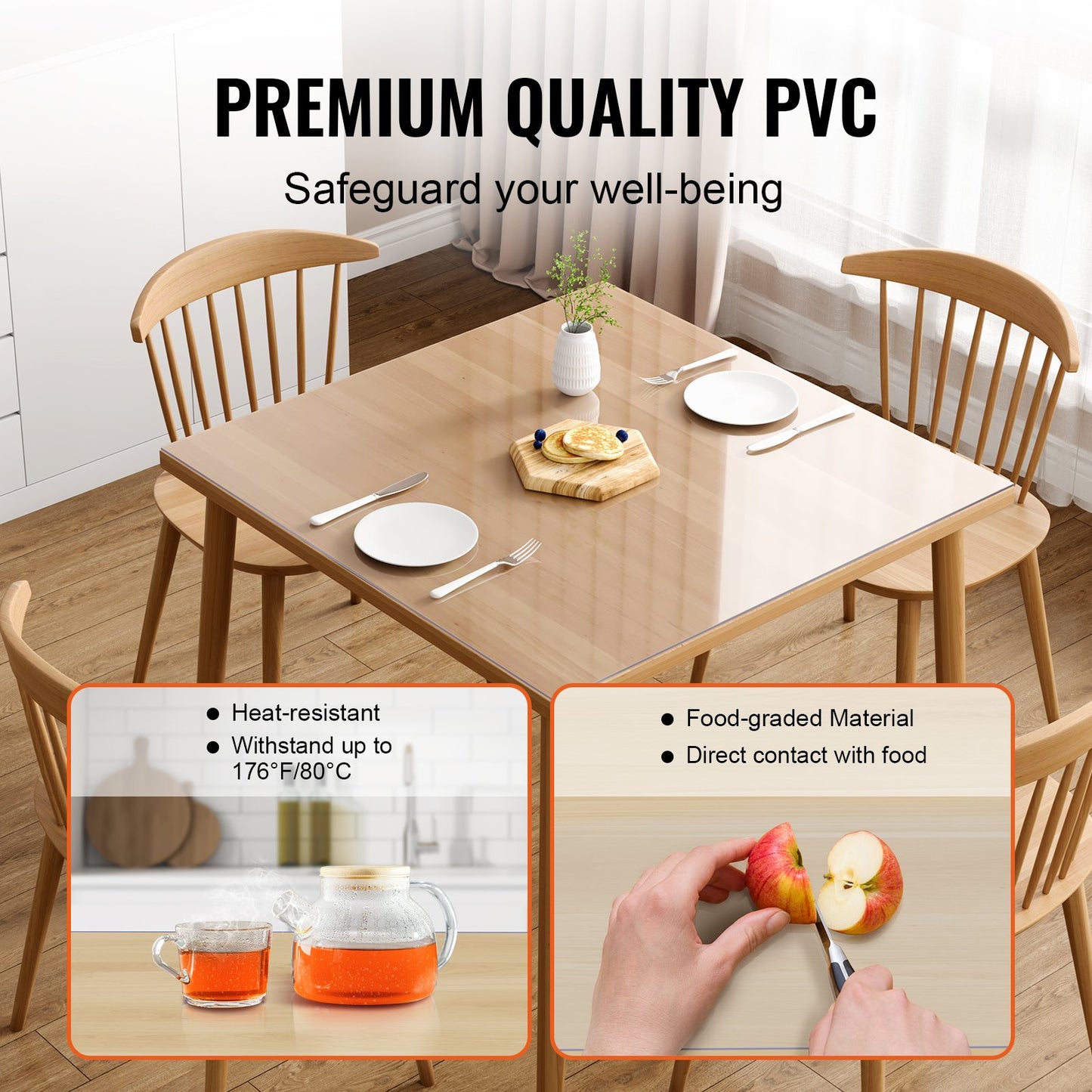 Clear Table Cover Protector, 12" x12"/305 x 305 mm Table Cover, 1.5 mm Thick PVC Plastic Tablecloth, Waterproof Desktop Protector for Writing Desk, Coffee Table, Dining Room Table