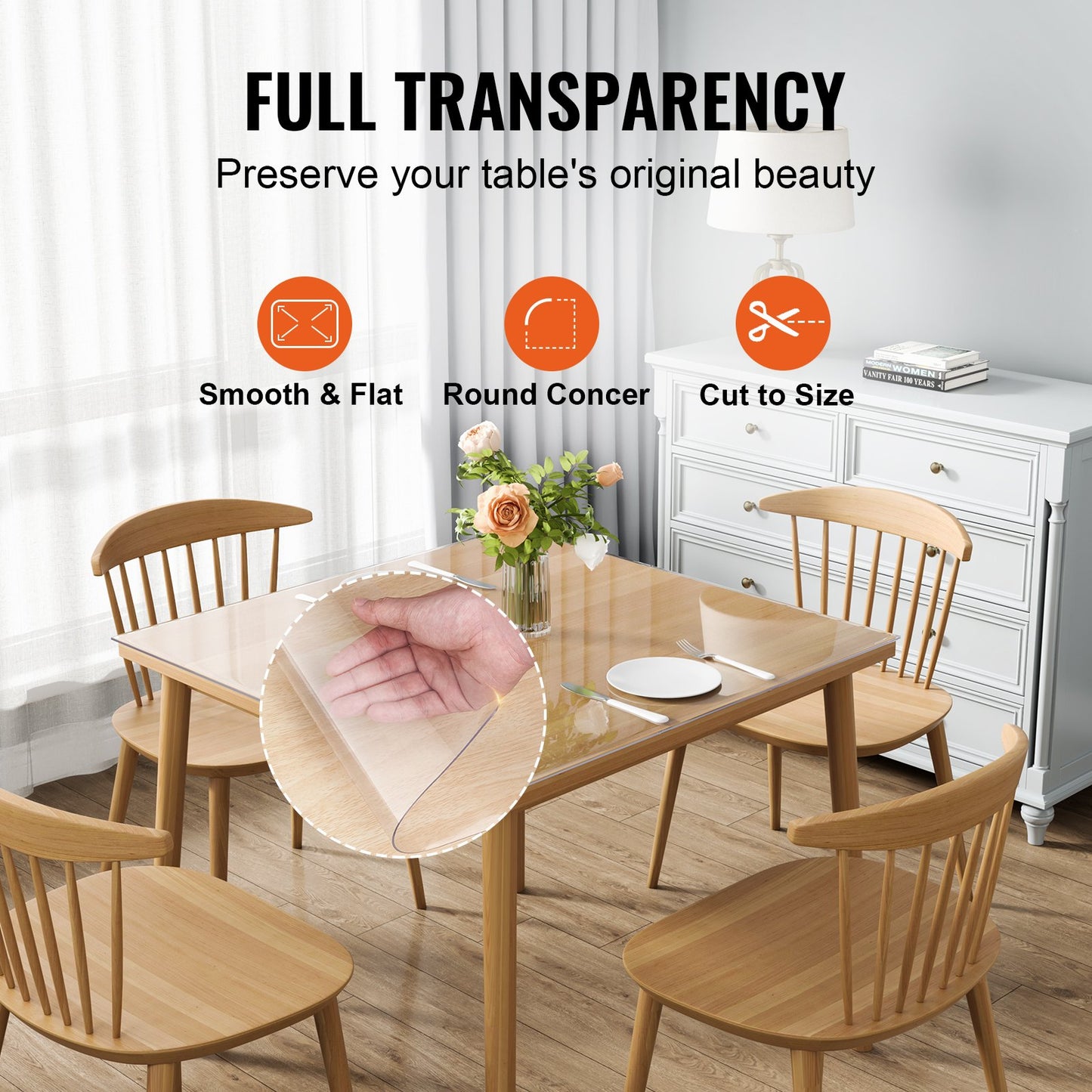 Clear Table Cover Protector, 12" x12"/305 x 305 mm Table Cover, 1.5 mm Thick PVC Plastic Tablecloth, Waterproof Desktop Protector for Writing Desk, Coffee Table, Dining Room Table