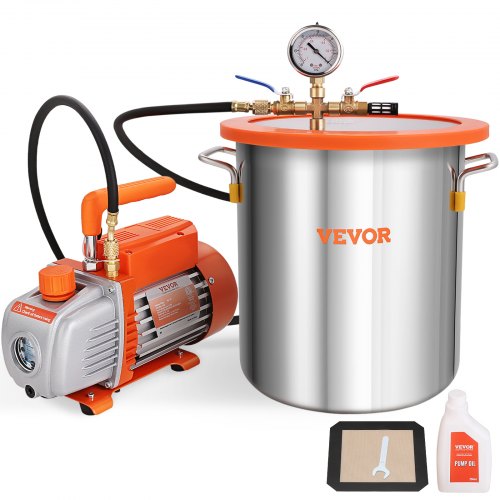 5 Gallon Vacuum Chamber and 3.5 CFM Pump Kit, Tempered Glass Lid Vacuum Degassing Chamber Kit, Single Stage Vacuum Pump with 250 ml Oil Bottle, for Stabilizing Wood, Degassing Silicones, Epoxies