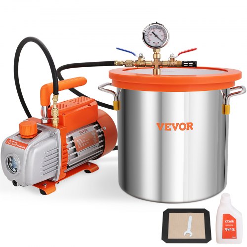 3 Gallon Vacuum Chamber and 3.5 CFM Pump Kit, Tempered Glass Lid Vacuum Degassing Chamber Kit, Single Stage Vacuum Pump with 250 ml Oil Bottle, for Stabilizing Wood, Degassing Silicones, Epoxies