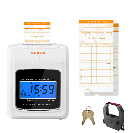 Punch Time Clock, Time Tracker Machine for Employees of Small Business, 6 Punches/day, Includes 52 Time Cards, 1 Ink Ribbon and 2 Security Keys