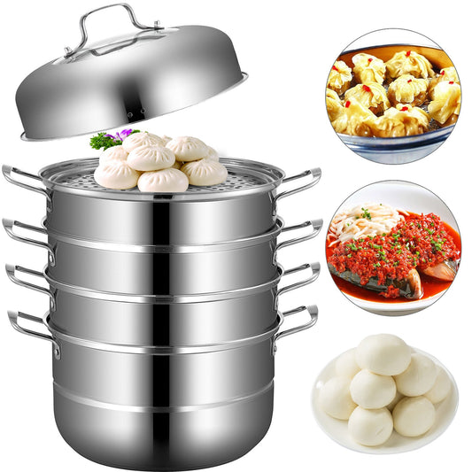 Food Steamers Stainless Steel 5 Titer Stainless Steel Steamers for Cooking 28cm/11inch Food Steamer Pot Set Suitable for Gas Electric Grill Stove Top Ceramic Halogen Induction