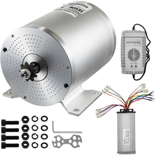48V DC 1800 Watt Electric brushless  Motor with Controller & Charger 9 Tooth T8F Chain Sprocket and Mounting Bracket for Go Karts Scooters & E-bike