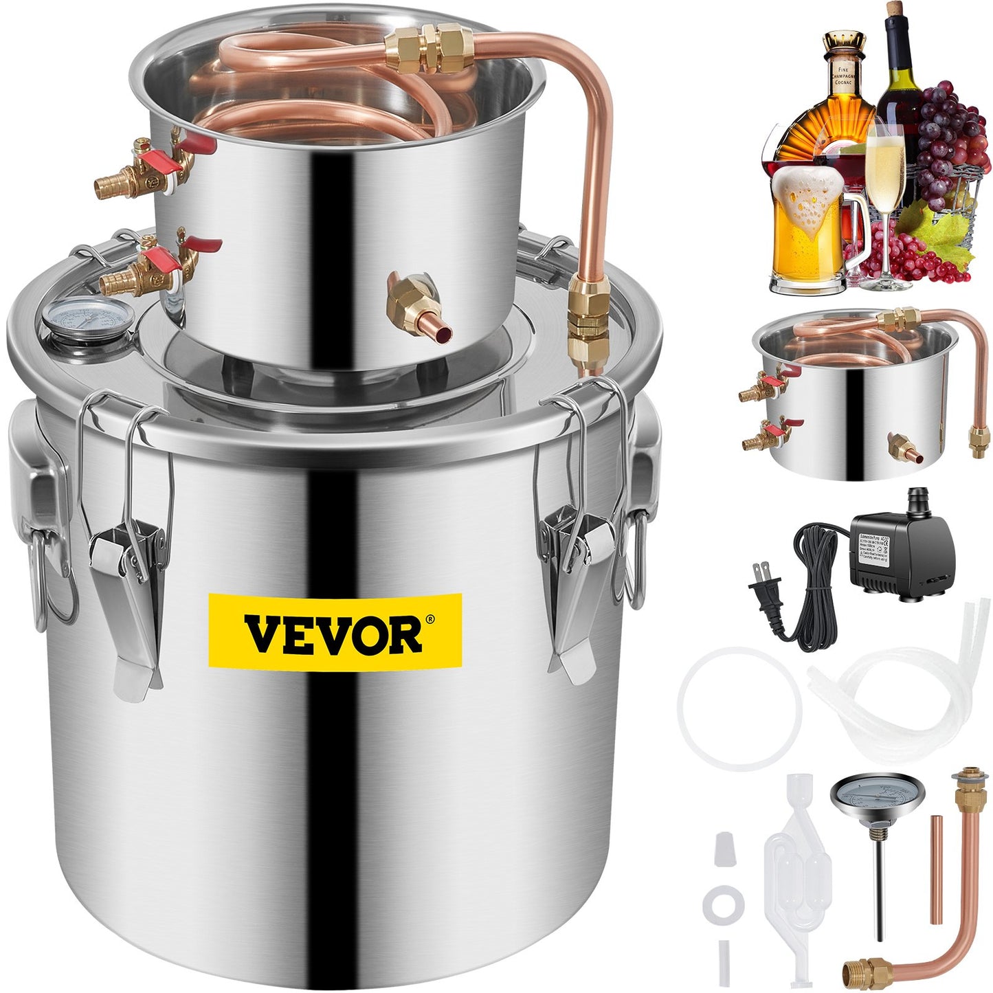 Moonshine Still Distillery Kit 3.3Gal Whiskey Distilling Kit w/ Water Pump