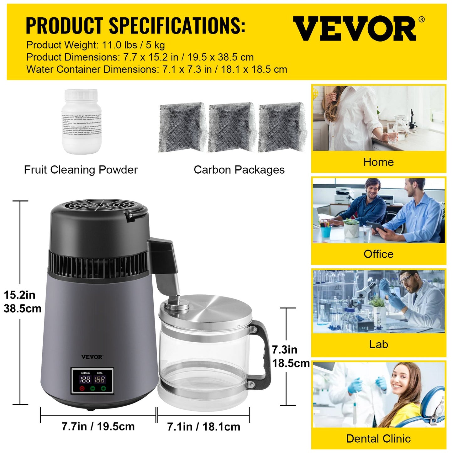 Water Distiller 4 L Distilled Water Maker 0.88 Gal Pure Water Distiller with Dual Temperature Display 750W Distilled Water Machine Water Distillers for Home Countertop with Glass Container Grey