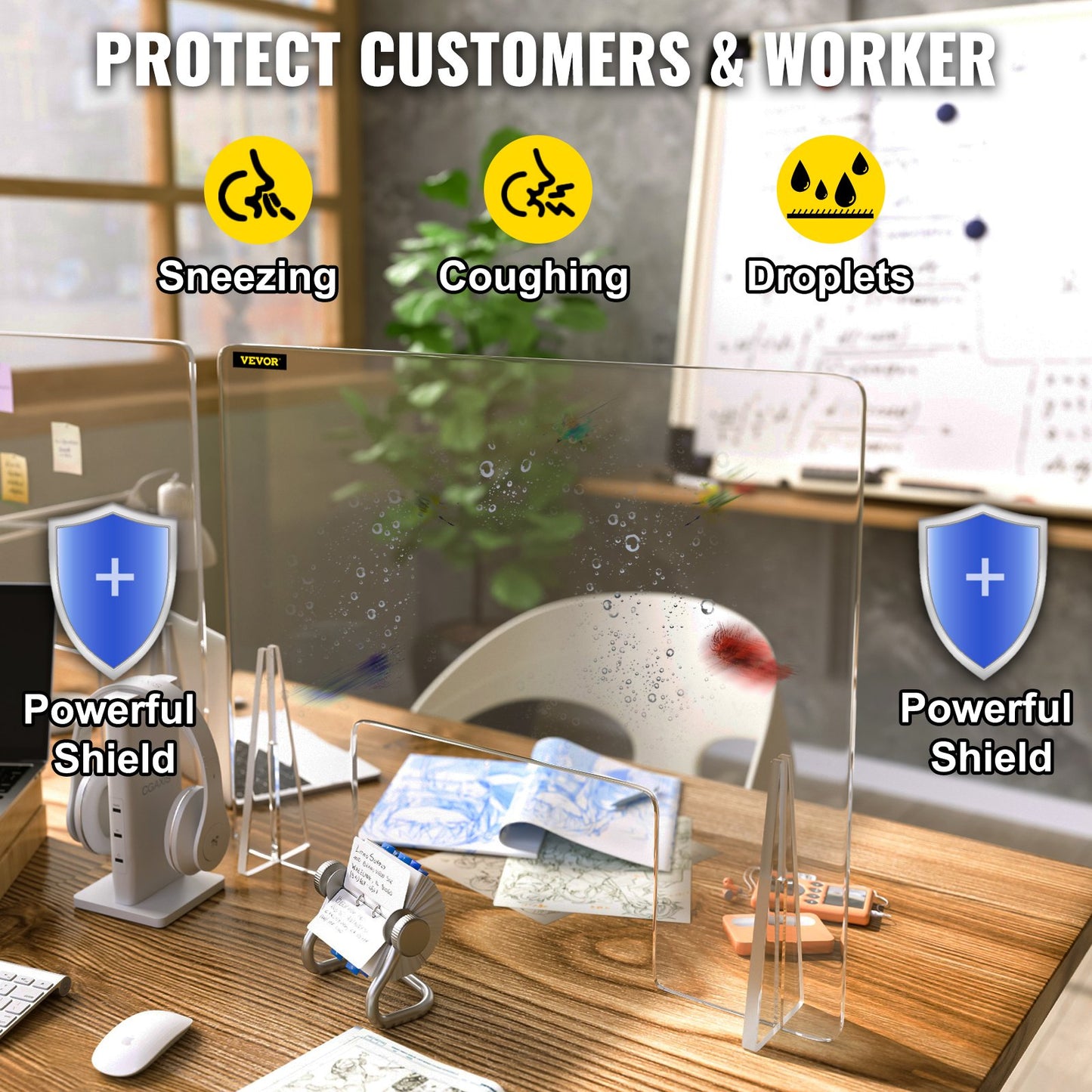 Sneeze Guard for Counter 24"x24" Acrylic Shield for Desk 0.2" Thick Acrylic Board Acrylic Shield for Counter with Transaction Window Acrylic Sneeze Guard for Cashier Counters, Banks, Restaurants