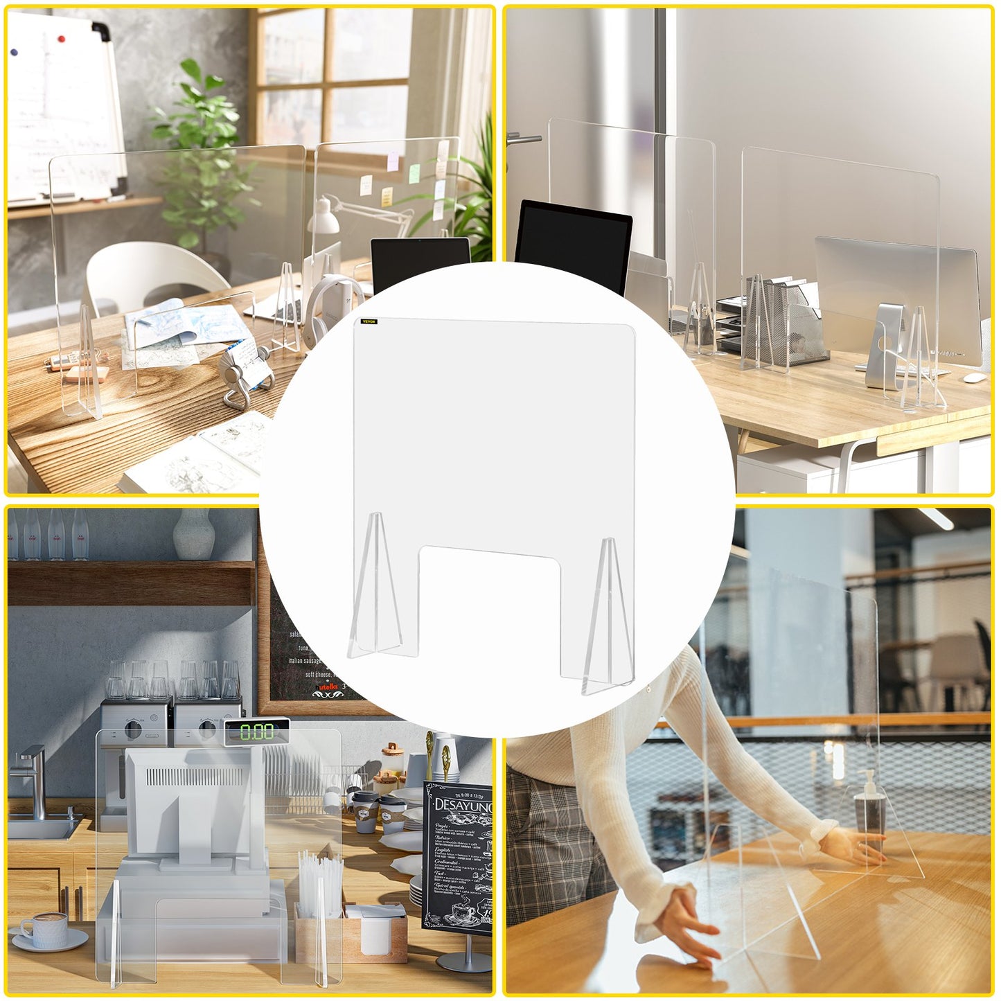 Sneeze Guard for Counter 24"x24" Acrylic Shield for Desk 0.2" Thick Acrylic Board Acrylic Shield for Counter with Transaction Window Acrylic Sneeze Guard for Cashier Counters, Banks, Restaurants