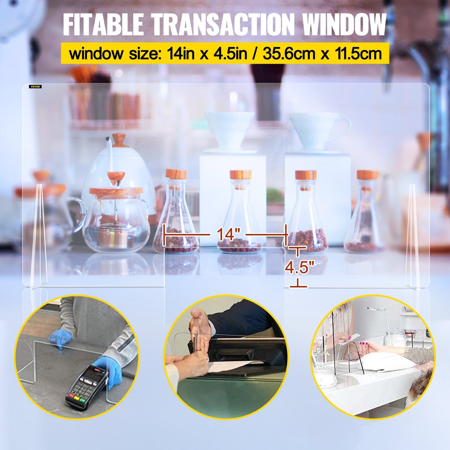 Sneeze Guard for Counter 24"x48" Acrylic Shield for Desk 0.2" Thick Acrylic Board Acrylic Shield for Counter with Transaction Window Acrylic Sneeze Guard for Cashier Counters, Banks, Restaurants