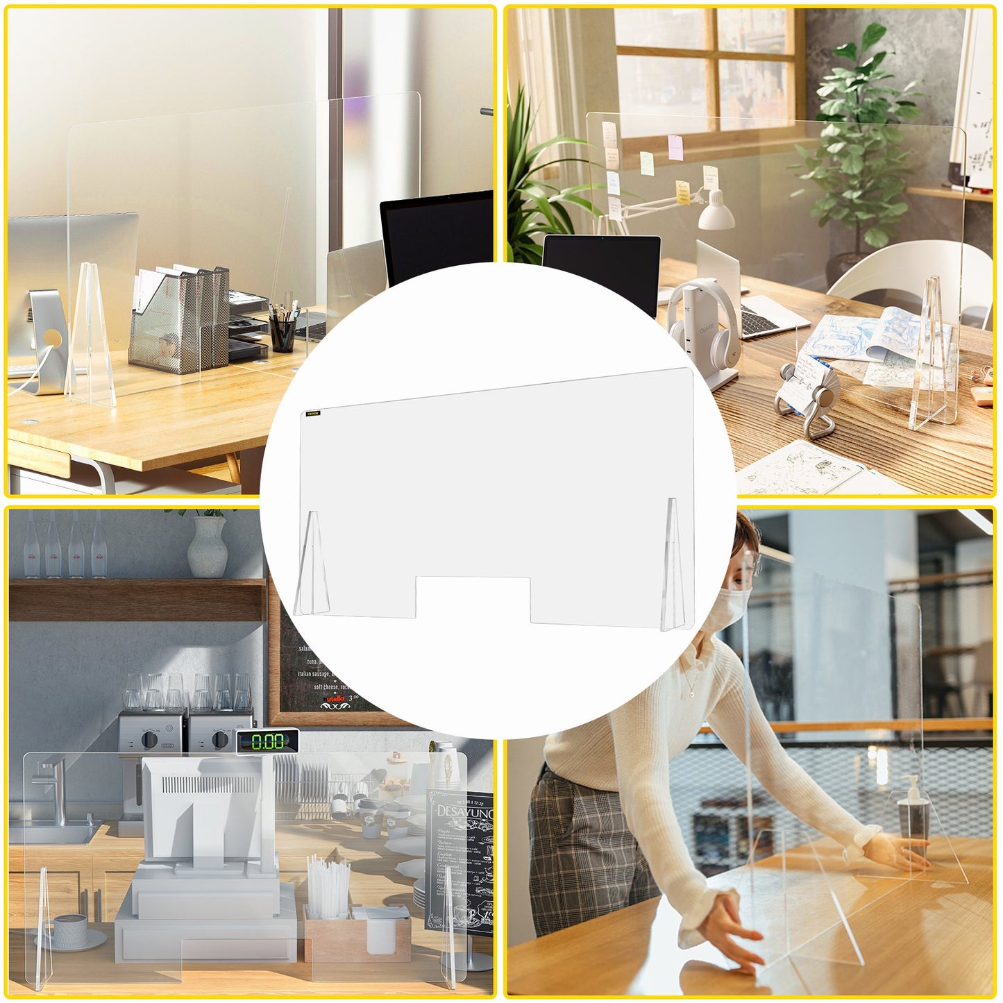 Sneeze Guard for Counter 24"x48" Acrylic Shield for Desk 0.2" Thick Acrylic Board Acrylic Shield for Counter with Transaction Window Acrylic Sneeze Guard for Cashier Counters, Banks, Restaurants