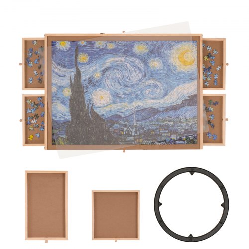1000 Piece Puzzle Board with 6 Drawers and Cover, 29"x21.6" Rotating Wooden Jigsaw Puzzle Plateau, Portable Puzzle Accessories for Adults, Puzzle Organizer & Puzzle Storage System, Gift for Mom