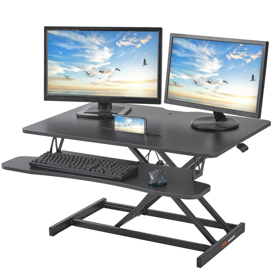 Standing Desk Converter, Two-Tier Stand up Desk Riser, 36 inch Large Rectangular Sit to Stand Desk Converter, 5.5-20.1 inch Adjustable Height, for Monitor, Keyboard & Accessories in Home Office