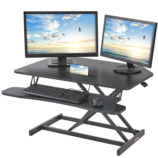 Standing Desk Converter, Two-Tier Stand up Desk Riser, 36 inch Large Sit to Stand Desk Converter, 5.5-20.1 inch Adjustable Height, for Monitor, Keyboard & Accessories Used in Home Office