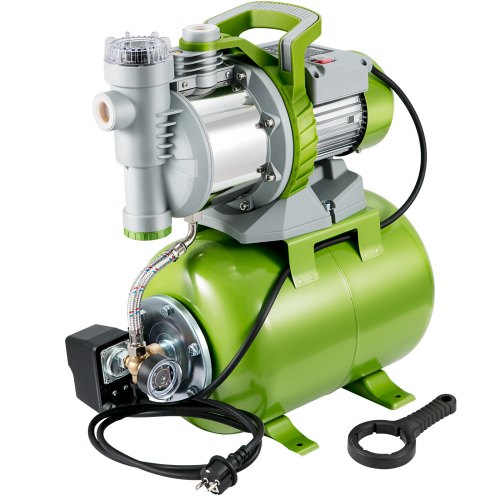 Shallow Well Pump with Pressure Tank, 1300W 230V, 4200L/h 50 m Head 5 bar, Portable Stainless Steel Automatic Water Booster Jet Pumps w/ Prefilter for Home Garden Lawn Irrigation, Water Transfer