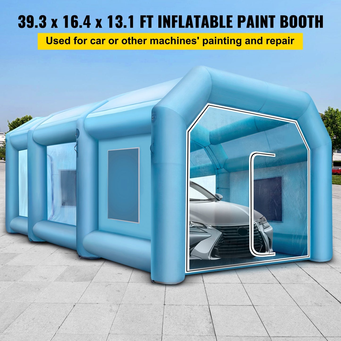 Inflatable Tent 39.3x16.4x13.1Ft Inflatable Spray Booth Tent Inflatable Paint Booth Tent Car Paint Booth Giant Workstation 210D Oxford Fabric With 2 Blowers
