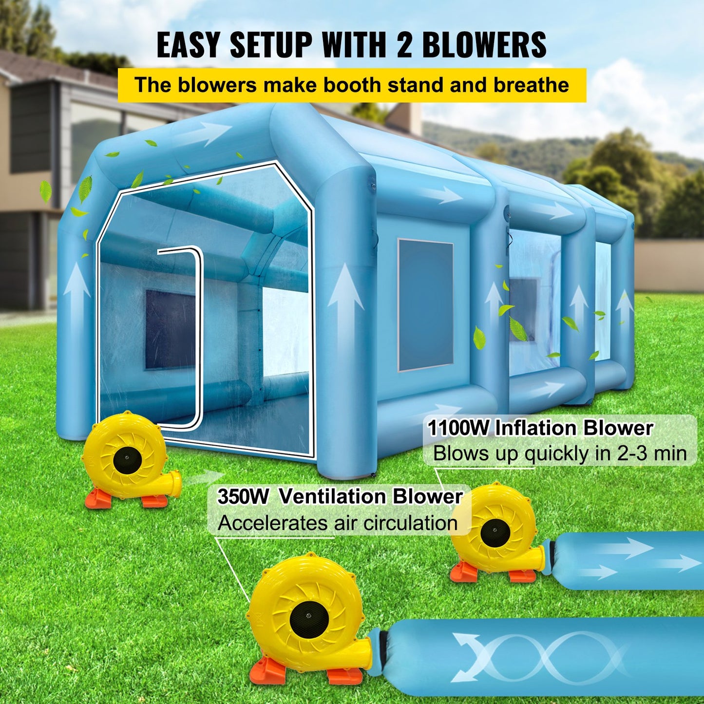 Inflatable Tent 39.3x16.4x13.1Ft Inflatable Spray Booth Tent Inflatable Paint Booth Tent Car Paint Booth Giant Workstation 210D Oxford Fabric With 2 Blowers