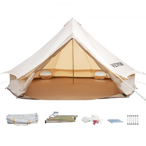 3M Bell Tent 3-5 Persons Canvas Tent with Stove Hole Cotton Canvas Tents Yurt Tent for Camping 4-Season Waterproof Bell Tent for Family Camping Outdoor Hunting