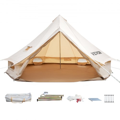 6M Bell Tent 10-12 Persons Canvas Tent with Stove Hole Cotton Canvas Tents Yurt Tent for Camping 4-Season Waterproof Bell Tent for Family Camping Outdoor Hunting