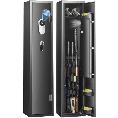 5 Rifles Gun Safe, Rifle Safe with Fingerprint Lock, Quick Access Gun Storage Cabinet with Removable Shelf, Pistol Rack, Rifle Cabinet for Home Long Gun and Pistols