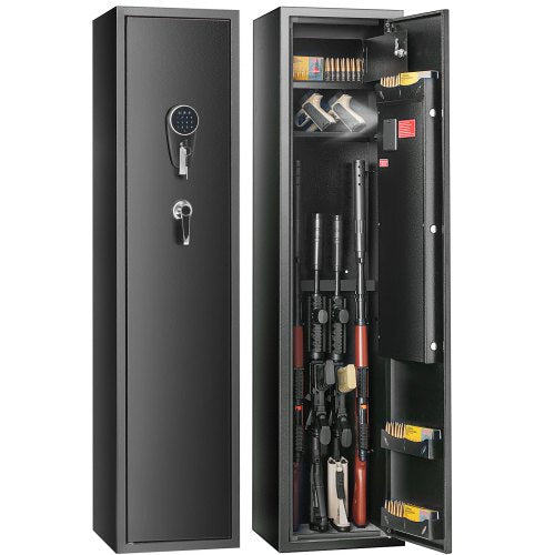 5 Rifles Gun Safe, Rifle Safe with Lock & Digital Keypad, Gun Storage Cabinet with Built-in Storage Locker and Removable Storage Shelf for Home Long Gun and Pistols