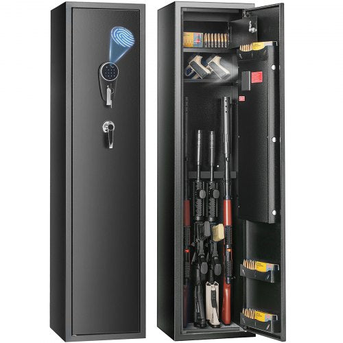 6 Rifles Gun Safe, Rifle Safe with Fingerprint & Digital Keypad Lock, Gun Storage Cabinet with Built-in Storage Locker and Removable Storage Shelf for Pistols & Home Long Gun