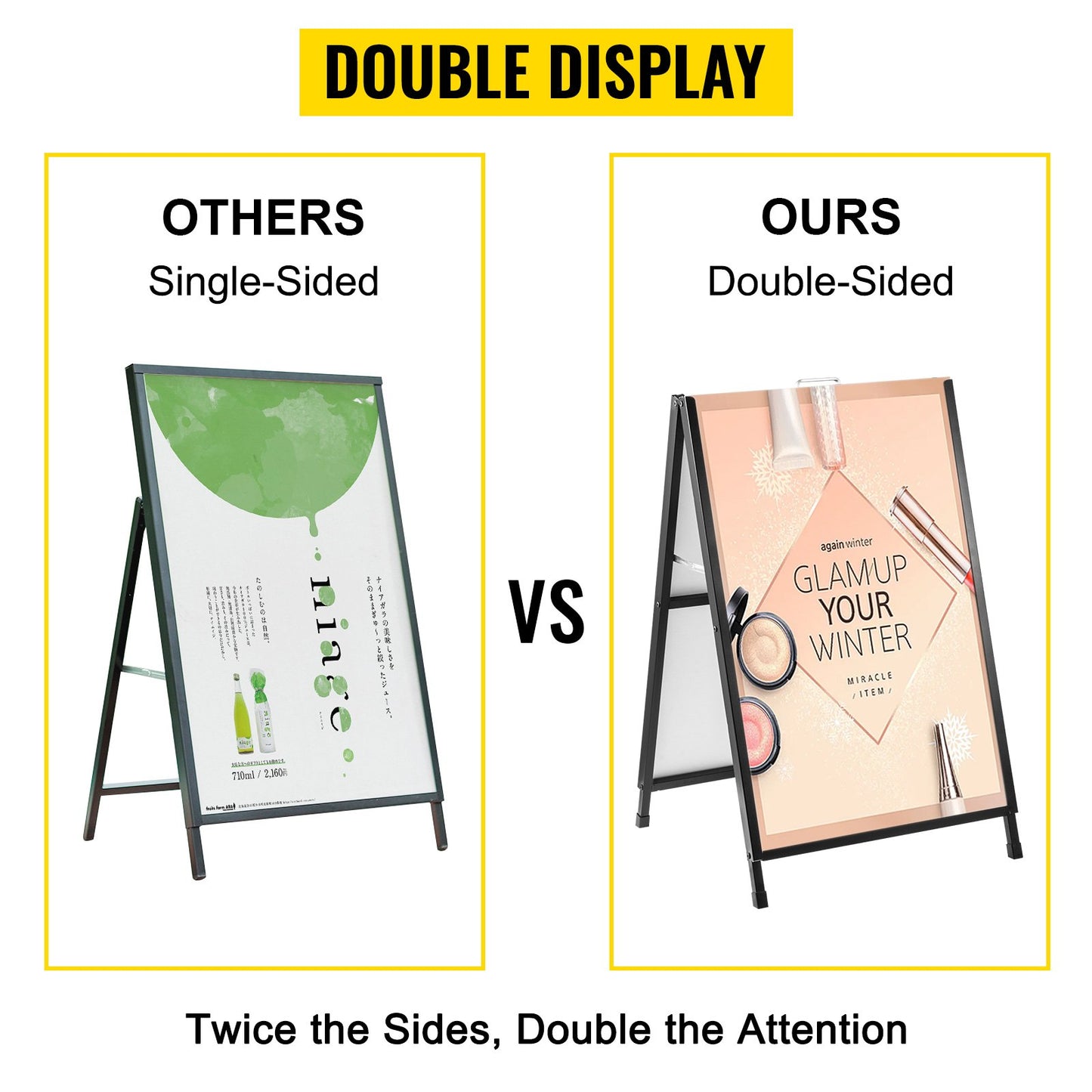 A-Frame Sidewalk Sign 24"x36" Sidewalk Signs for Businesses Black Coated Steel Metal A-Frame Sign Slide-in Folding Sandwich Board Sidewalk Sign Double-Sided w/ 2 Corrugated Plastic Poster Boards
