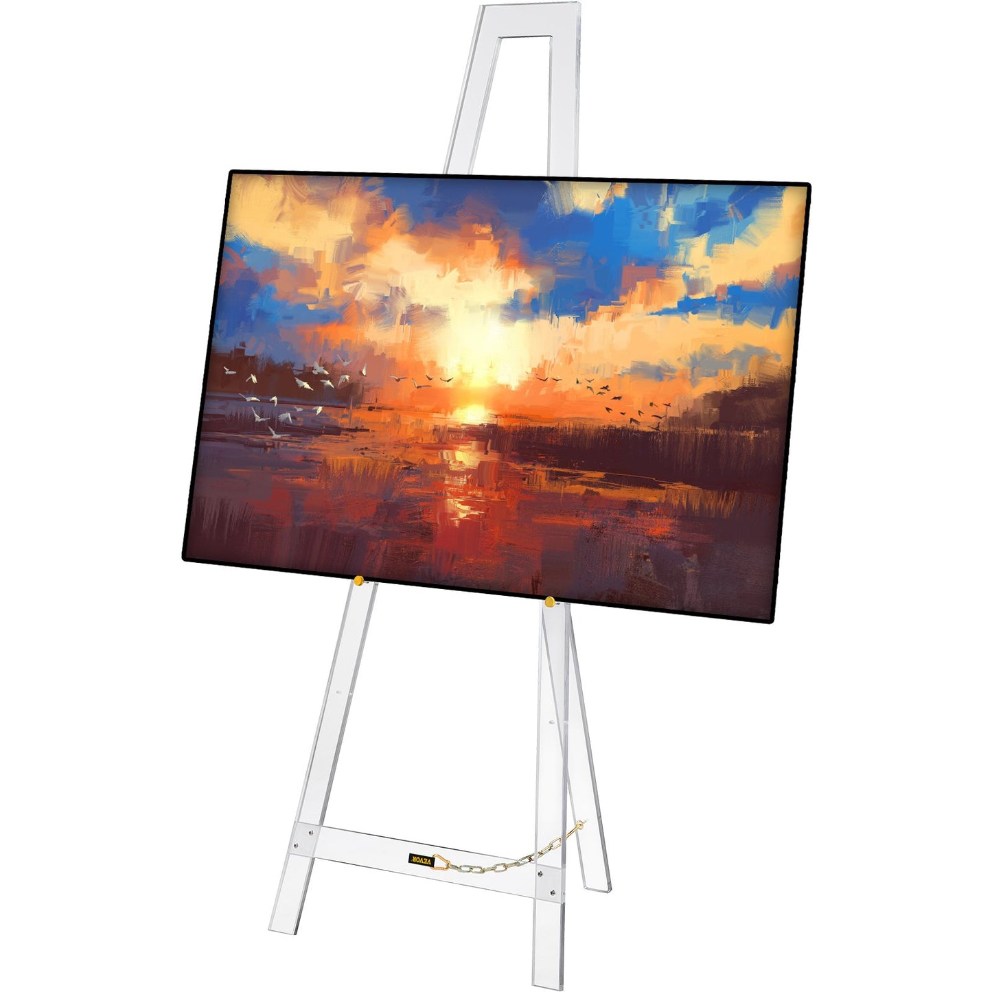 Easel Stand, Acrylic Display Easel, 58” Height Welcome Sign Stand, Tripod Adjustable Floor Display for Painting, Wedding Sign, Posters, Arts, Mirrors, and Chalk/Dry-Erase Boards