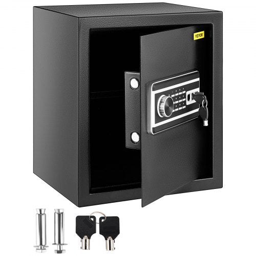Safe Box, 1.7 Cubic Feet Money Safe with Fingerprint Lock and Digital Keypad, Fireproof Home Safes with A Removable Shelf, Wall-Mounted Security Safe for Cash, Watch, Passport, Document, Black